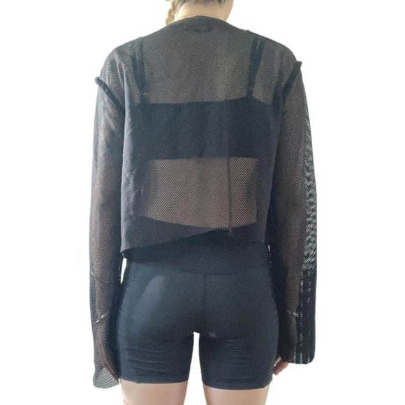 boxy black mesh fishnet sweater jumper size M - Picture 2 of 4